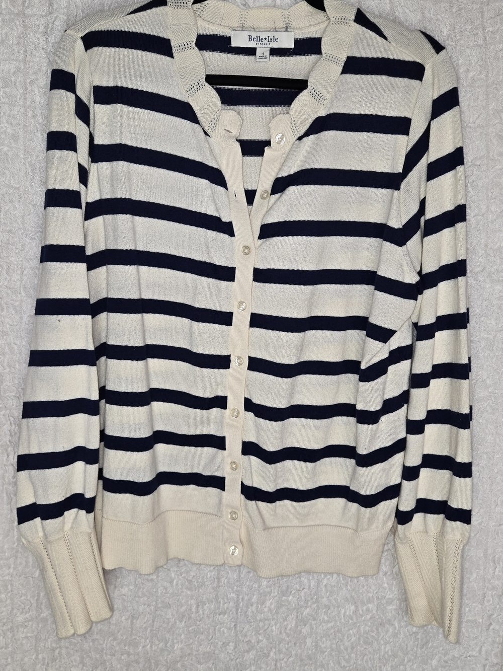 Torrid Belle Isle Navy and Cream Striped Button-Front Cardigan